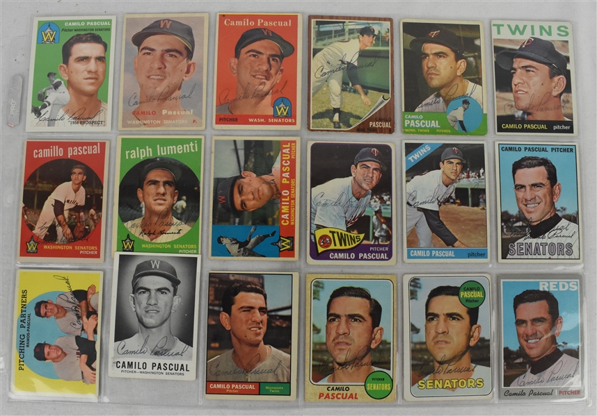Camilio Pascual 1957-70 Lot of 17 Autographed Baseball Cards