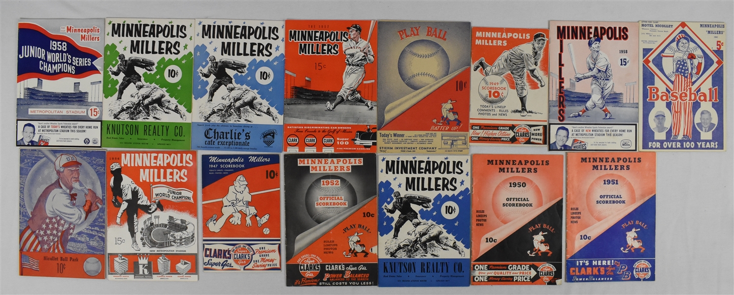 Minneapolis Millers Vintage Lot of 15 Baseball Programs