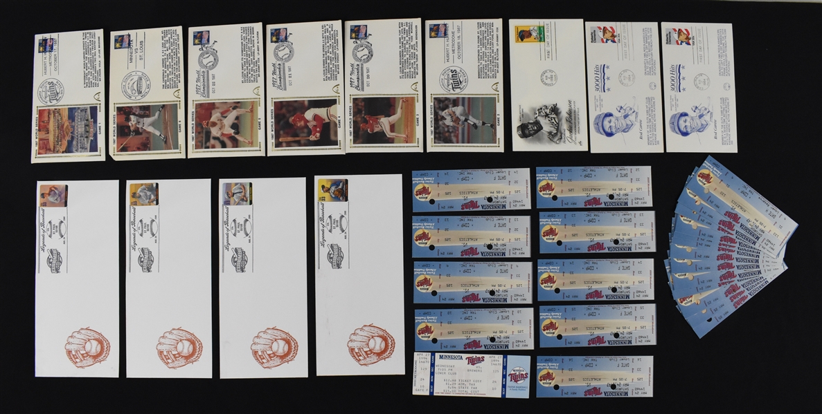 Kirby Pucketts First Day Covers & Tickets w/Puckett Family Provenance