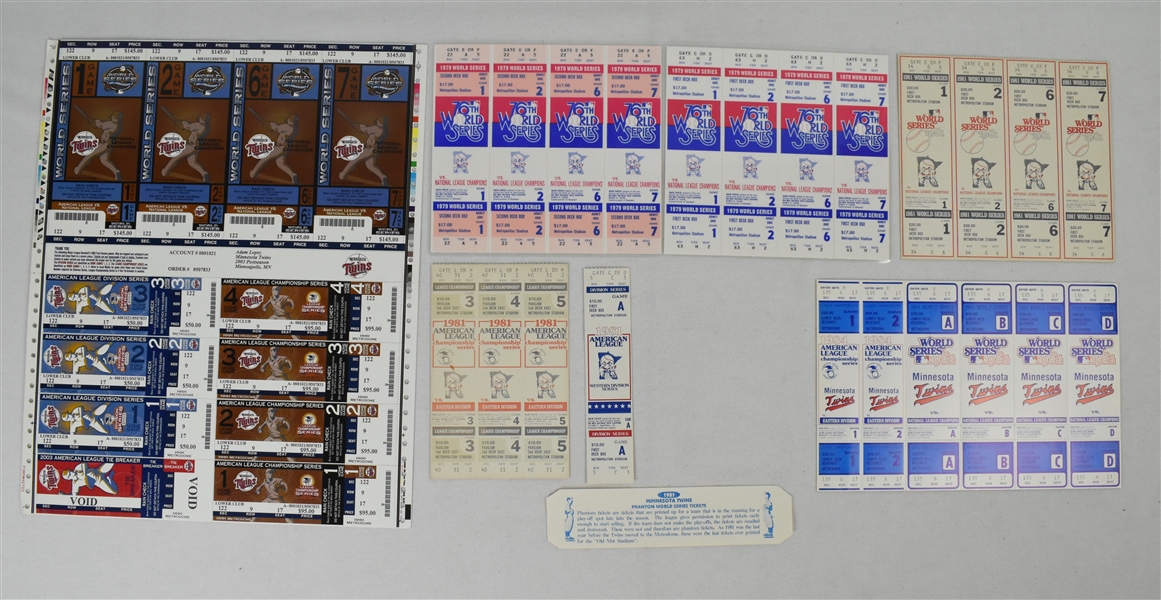 Minnesota Twins Collection of Phantom ALCS & World Series Tickets