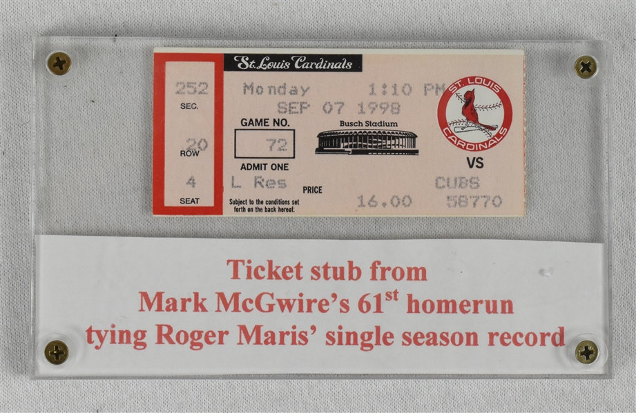 Mark McGwire 1998 Ticket From 61st HR Game
