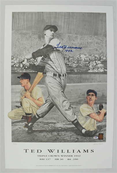 Ted Williams Autographed 1942 Triple Crown Lithograph #80/521 PSA/DNA