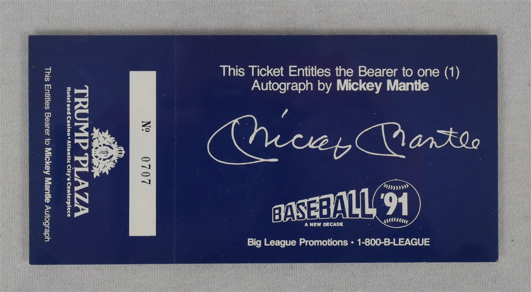 Vintage 1991 Mickey Mantle Trump Plaza Ticket For Autograph