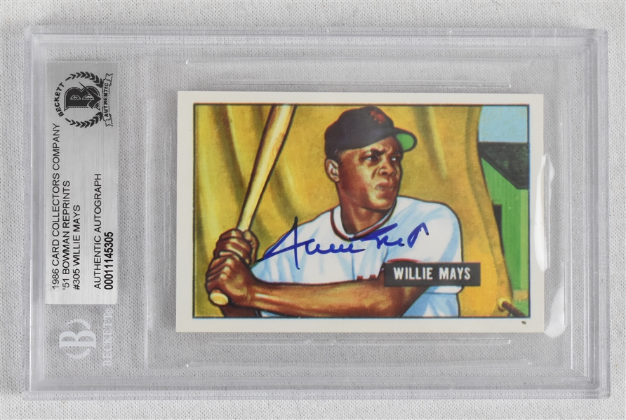 Willie Mays Autographed 1951 Bowman Rookie Reprint BAS