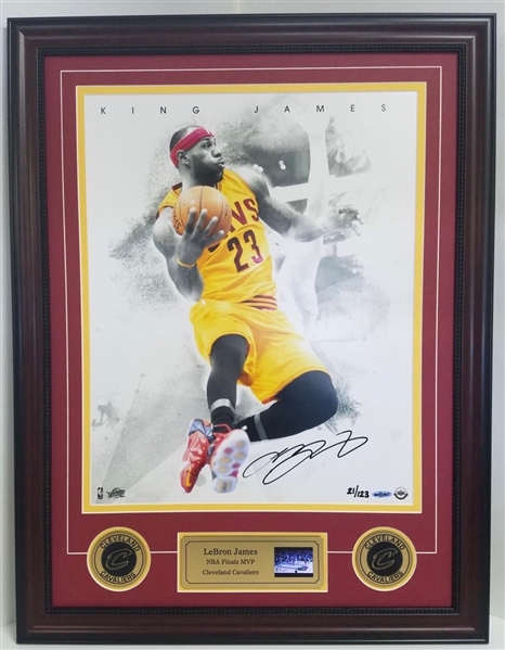 Lebron James Autographed & Custom Framed Cleveland Cavaliers Limited Edition #21/123 Photo Display w/Video Highlights