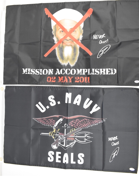 Robert ONeill Autographed "Mission Accomplished" Osama Bin Laden & Navy Seals Flags PSA/DNA