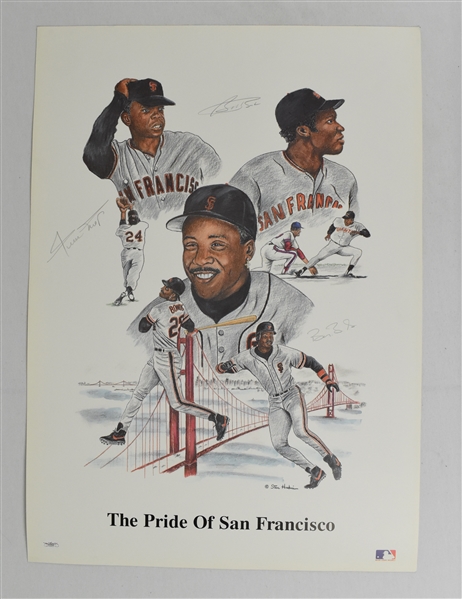Barry Bonds Bobby Bonds & Willie Mays Autographed Limited Edition Litho