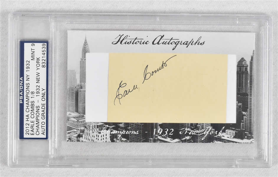 Earle Combs Signed Historic Autographs Card PSA/DNA
