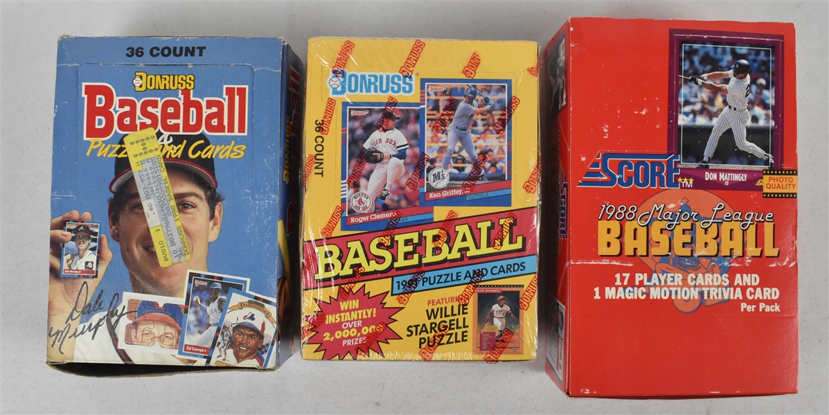 MLB Lot of 3 Unopened Boxes of Donruss & Score Baseball Cards 