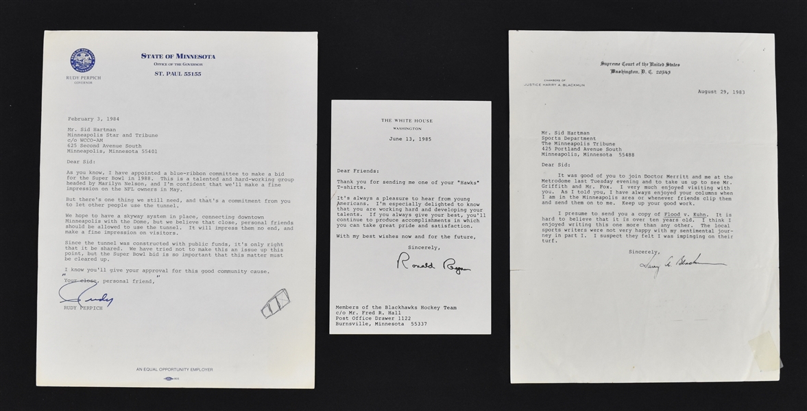 Lot of 3 Political Signed Letters to Sid Hartman w/Ronald Reagan