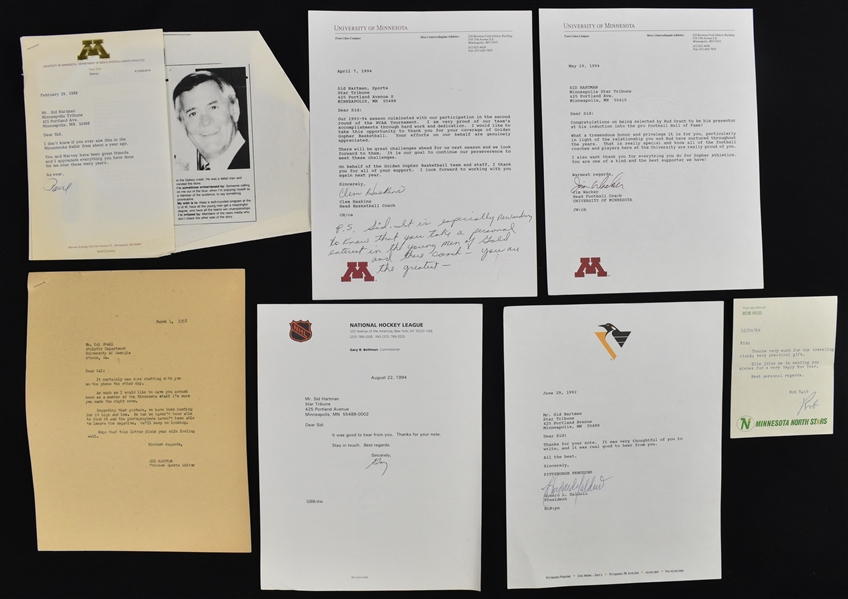 Collection of Hockey & University of Minnesota Signed Letters to Sid Hartman
