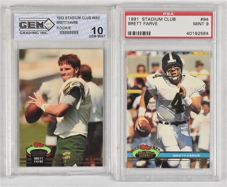 Brett Favre 1991 & 1992 Topps Stadium Club Rookie Football Cards