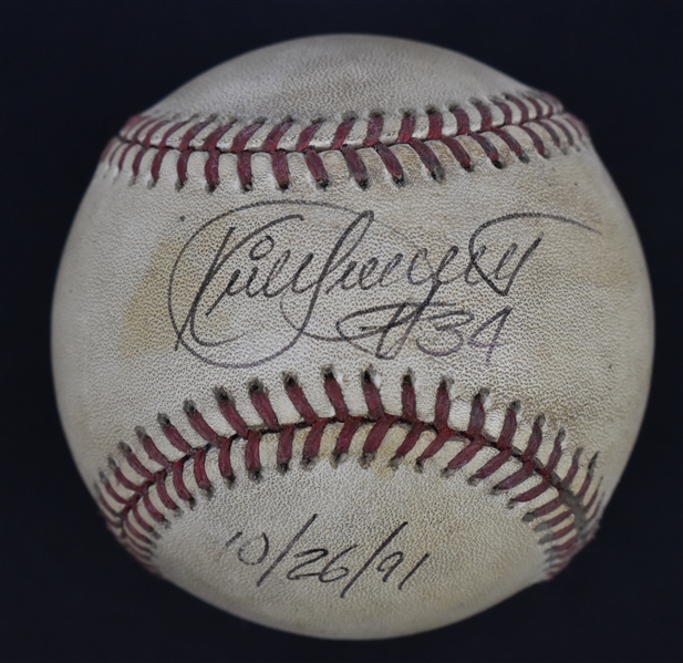 Kirby Puckett Autographed & Inscribed 1991 World Series Game 6 Game Used Baseball