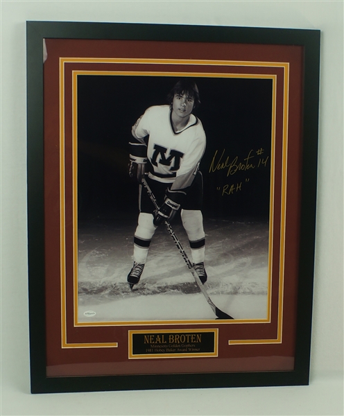 Neal Broten Autographed 22x26 Minnesota Gophers Framed Display 