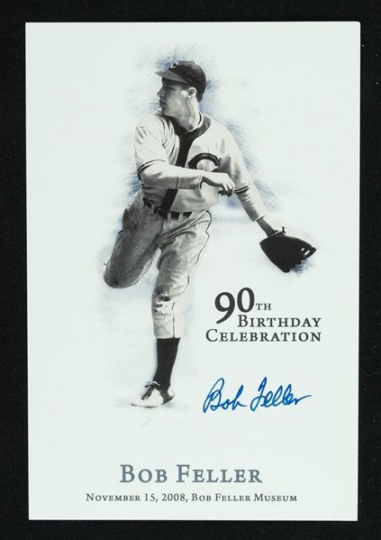 Bob Feller Signed 90th Birthday Card 