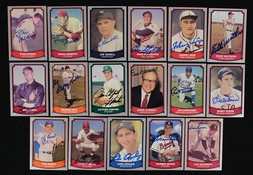 Baseball Legends Lot of 17 Autographed Cards w/Bench Berra Harwell Mathews Musial & Spahn