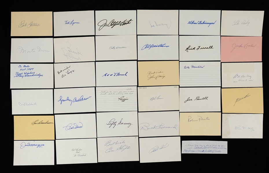 Collection of 35 Autographed 3x5 Index Cards w/Joe DiMaggio & Hank Greenberg