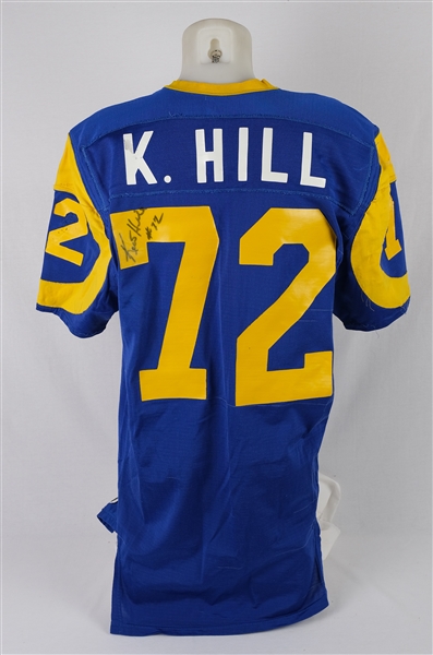 Kent Hill 1983 Los Angeles Rams Game Used Durene Jersey w/5 Team Repairs 