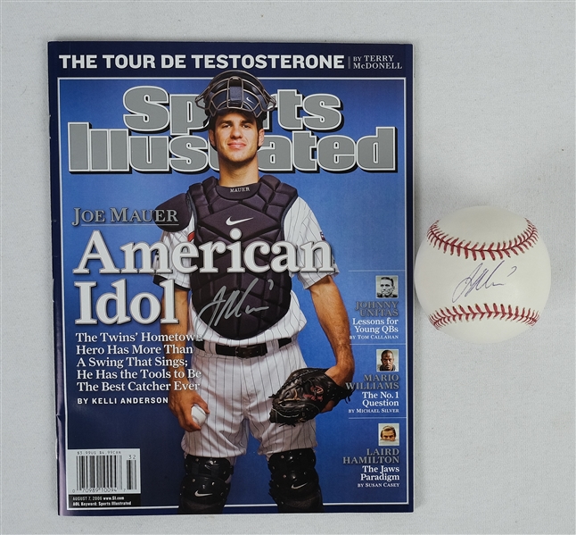 Joe Mauer Autographed Baseball & Sports Illustrated JSA