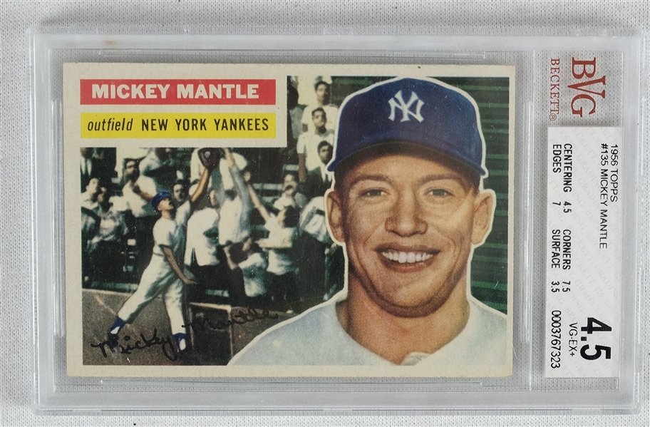 Mickey Mantle 1956 Topps Baseball Card #135 BVG 4.5 VG-EX+ Beckett