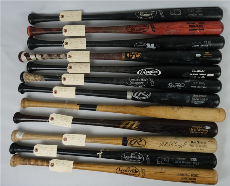 Collection of 12 2000s Minnesota Twins Game Used Bats w/Doug Mientkiewicz Lew Ford & Mike Redmond