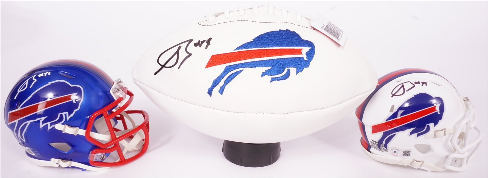 Lot of 3 Isaiah McKenzie Autographed Buffalo Bills Mini Helmets and Replica Football Beckett