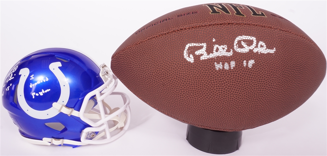 Lot of 2 Bill Polian Autographed & Inscribed Indianapolis Colts Mini Helmet & Replica Football Beckett