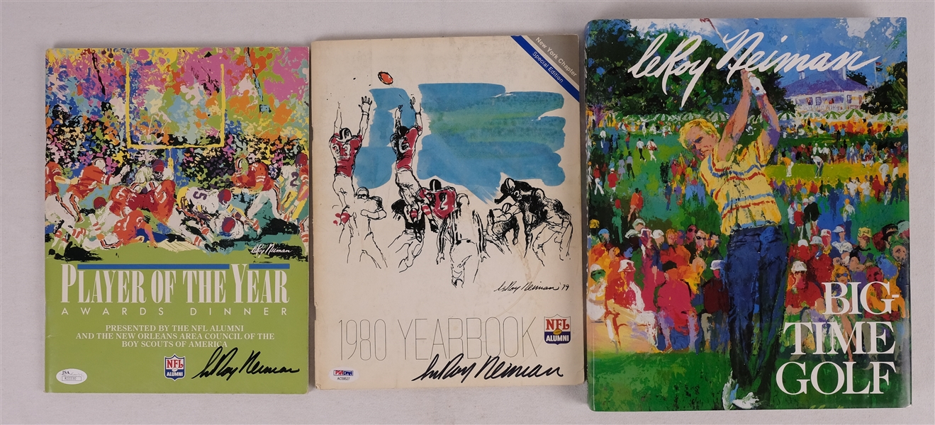 Leroy Neimann Lot of 3 Signed NFL Yearbooks & Golf Book PSA/DNA