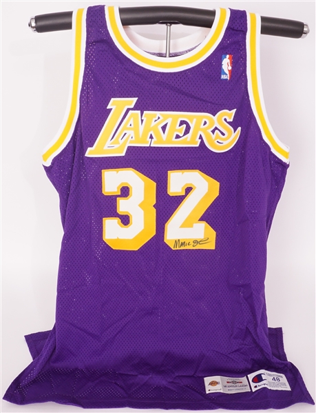 Magic Johnson Autographed 1996-97 Los Angeles Lakers Authentic Champion Double Tagged Jersey Beckett
