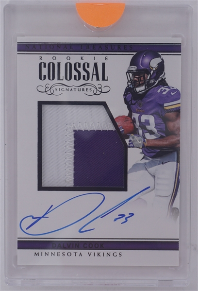 Dalvin Cook Autographed 2017 Panini National Treasures Colossal Game Worn Patch Card 1/1