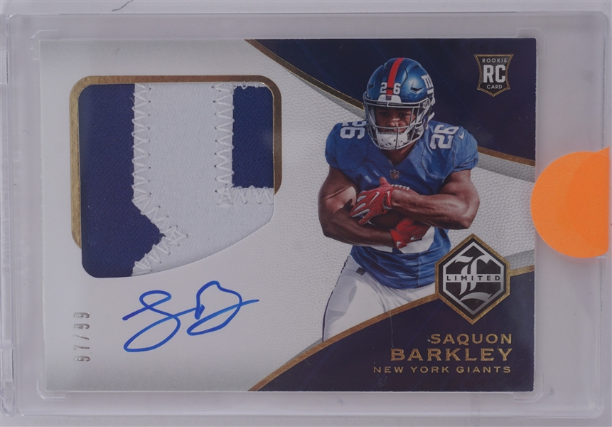 Saquon Barkley Autographed 2018 Panini Limited Patch Rookie Card LE #97/99