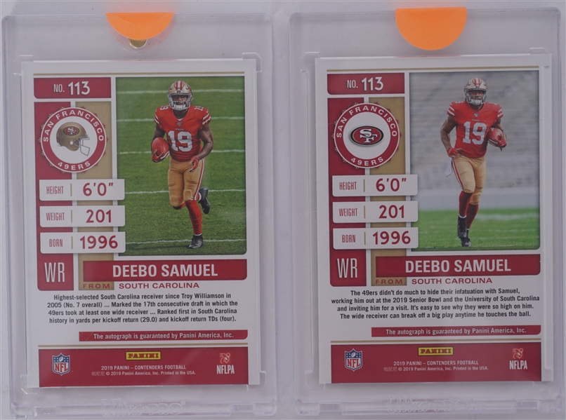 Lot Detail Lot Of 2 Deebo Samuel Autographed 2019 Panini Contenders