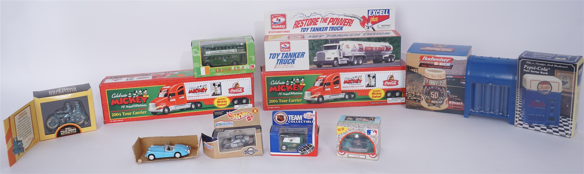 Large Collection of Toy Cars, Trucks & Steins