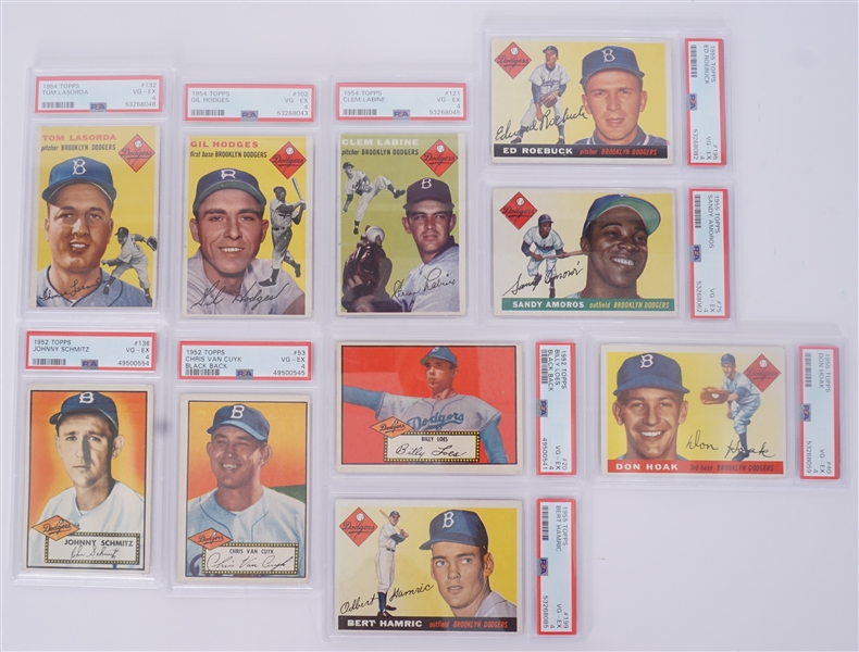Brooklyn Dodgers 1950s Lot of 10 Topps PSA Graded Card Collection w/ 1954 Tom Lasorda Rookie