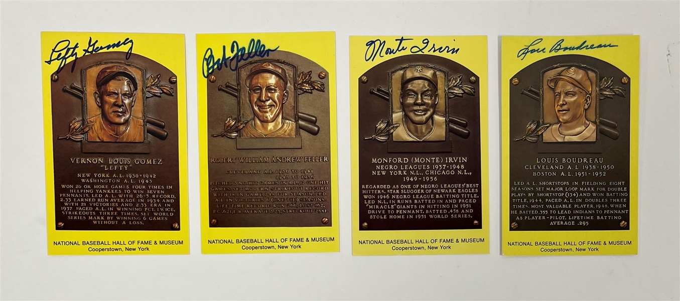 Lot of 4 Autographed Hall of Fame Plaque Postcards w/ Monte Irvin Beckett