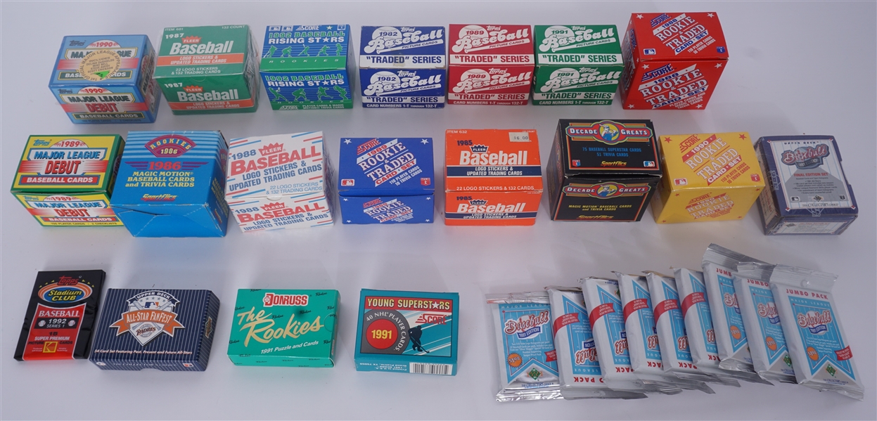 Collection of 27 Unopened Boxes & Packs of 1980s-1990s Baseball Cards