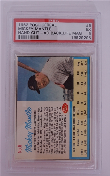 1962 Mickey Mantle #5 Post Cereal Card PSA 5