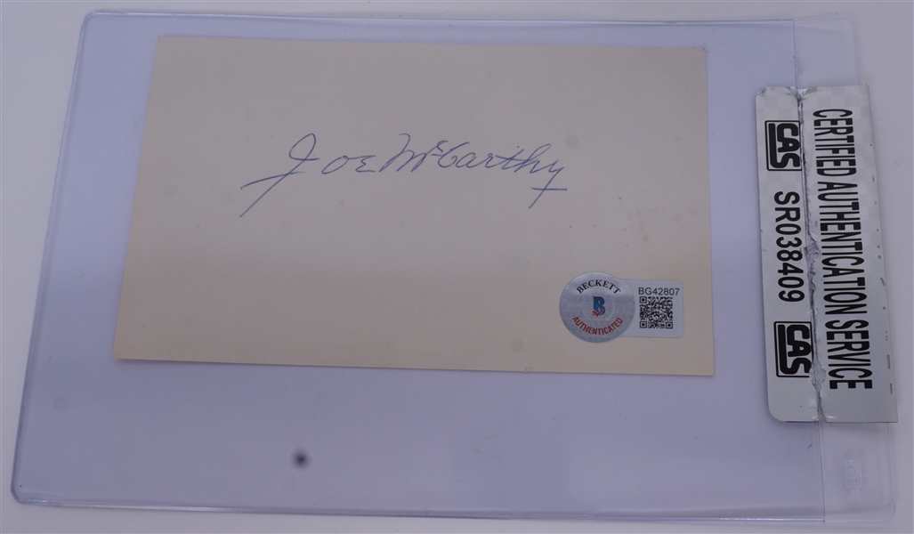 Joe McCarthy Autographed Cut Card Beckett
