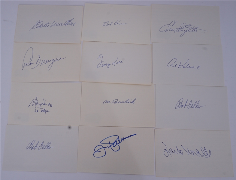 Lot of 12 Autographed Baseball 3x5 Index Cards w/ Eddie Mathews Beckett