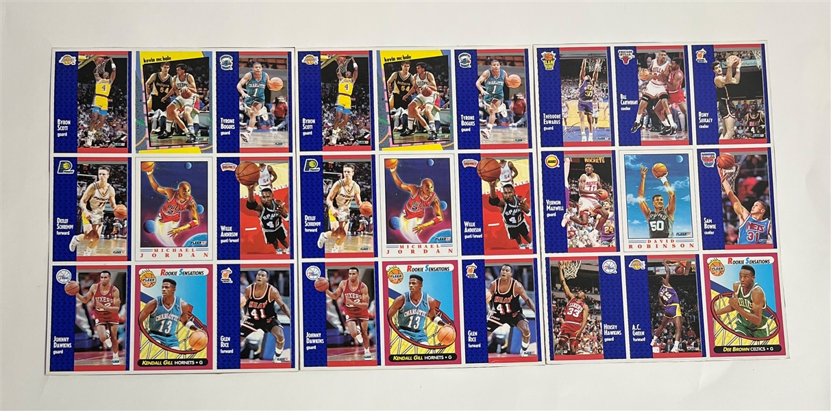 Lot of 3 1991 Fleer Basketball Uncut Promotional Sheets w/ Michael Jordan