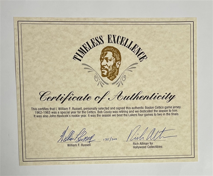 Bill Russell Autographed Certificate of Authenticity