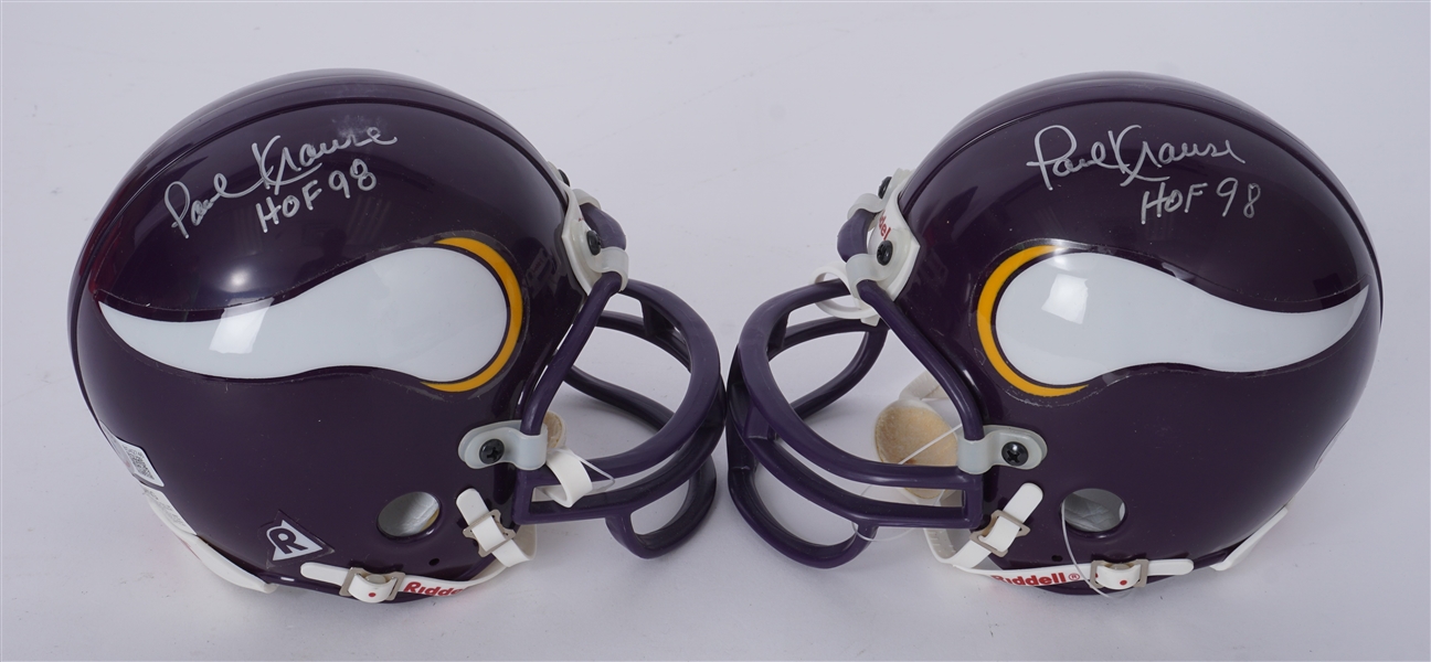 Lot of 2 Paul Krause Minnesota Vikings Autographed Mini Helmets Beckett