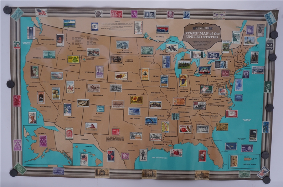 1973 Laminated Stamp Map of the United States