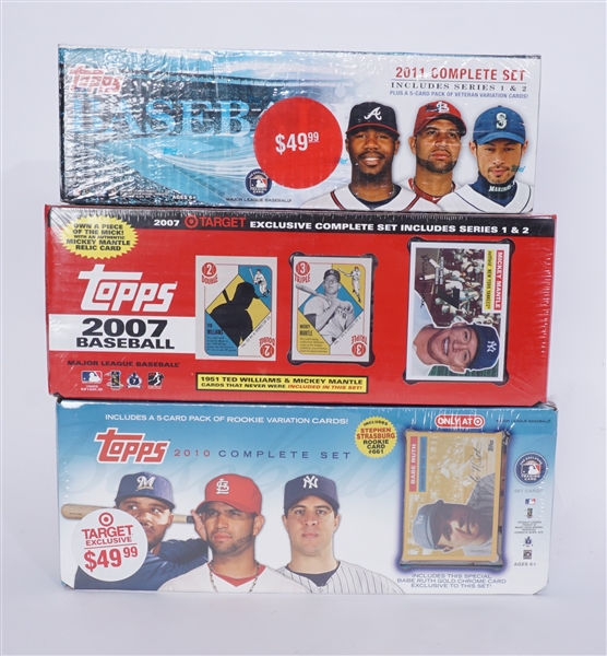 Lot of 3 Unopened 2007, 2010, & 2011 Topps Complete Baseball Card Sets