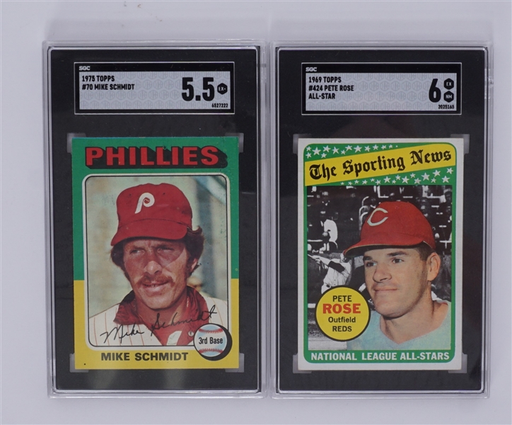 Lot of 2 Topps Pete Rose & Mike Schmidt Graded Cards