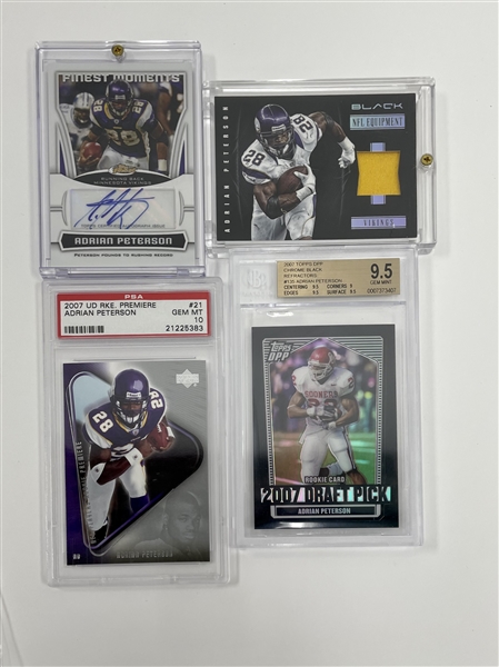 Lot of 4 Adrian Peterson Cards w/ 1 Autographed & 2 Graded