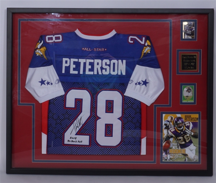 Adrian Peterson Autographed & Inscribed Framed Pro Bowl Jersey Beckett LOA