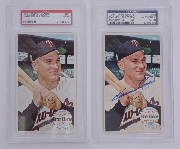 Lot of 2 Harmon Killebrew 1964 Topps Giants #38 PSA Graded Cards w/ 1 Autographed