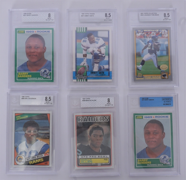 Lot of 6 NFL Running Back Greats Graded Rookie Cards w/ Sanders & Smith
