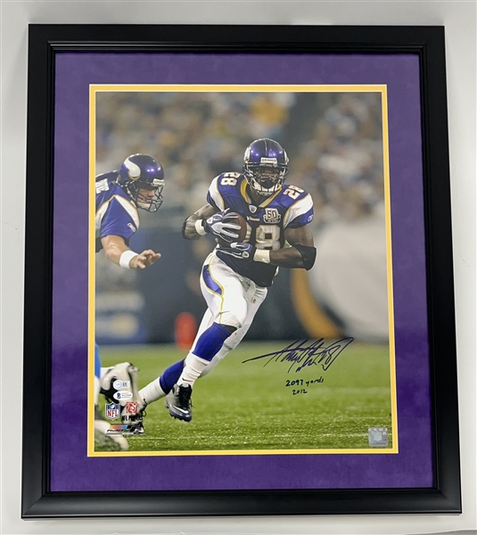 Adrian Peterson Autographed & Inscribed Framed Minnesota Vikings 16x20 Photo Beckett